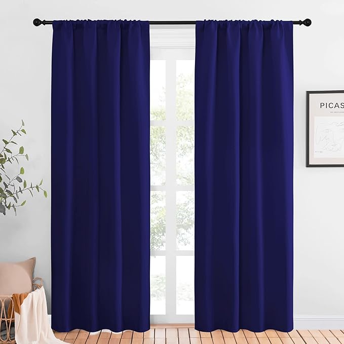 NICETOWN Blackout Curtains for Living Curtains, Navy Blue, 1 Pair, 34-inch W x 84-inch L, Home Decorations Thermal Insulated Solid Pole Top Blackout Drapes for Living Room by NICETOWN