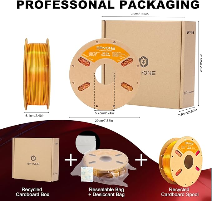 ERYONE Silk Tri Color PLA Filament 3D Printer 1.75mm +/- 0.03mm, Multicolor Filament Tricolor PLA 1KG(2.2lbs) Cardboard Spool, Red Gold Purple - Image 6