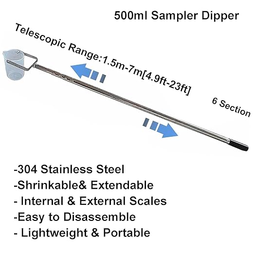 Extendable Water Sampler with Dipper System, Water Qualityd Sampler Device Telescopic for Environmental Monitoring and Qualityd Testing(500ml,4.9-23ft/1.5-7m) - Image 2