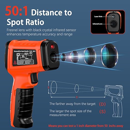 -58°F to 2732°F Infrared Thermometer Temperature Gun, 50:1 Laser Thermometer Gun for Oven, HVAC, Humidity Measurement Wood, Wall, IR Temp Gun for Engine, Forging, Industrial & Home - Image 2