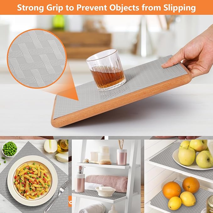 Light Gray Shelf Liners for Kitchen Cabinets Refrigerator Liners Waterproof & Oil-Proof Kitchen Cupboard Liner Drawer Mats EVA Material Non Adhesive Fridge Liner for Shelves 17.5 x 393.7 Inches - Image 7