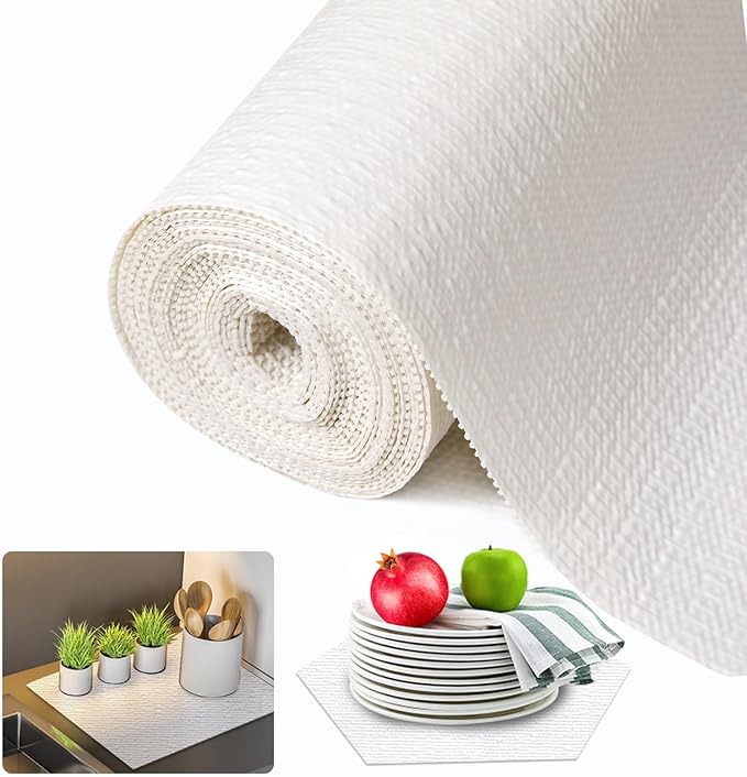 Beautysaid Shelf and Drawer Liner for Kitchen Cabinet, Non Adhesive Non Slip Shelf Paper Waterproof Washable Thickened for Dresser Pantry Shelve Bathroom Protector Liner(White,18 in x 10 FT) by Beautysaid