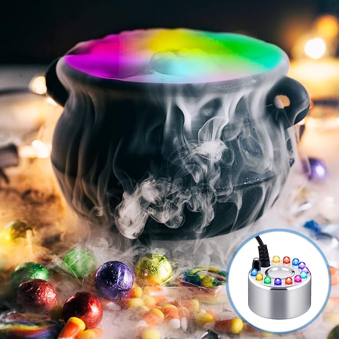 Yaomiao 4 Piece Halloween Mist Maker Fogger Small Ultrasonic Fog Machine Fountain Mister Fogger Water Garden Pond Foggers Air Humidifier with 12 LED Light Flashes for Halloween (Black and Silver) - Image 6