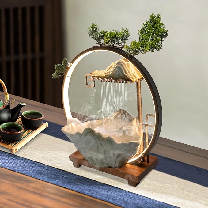 15In Fake Tree Bonsai Humidifier Water Fountain Waterfall Indoor Tabletop Decration with LED Light, Atomizer Circulating Water, Japanese Zen Decor Meditation Feng Shui Decor Festival Birthday surprise - Image 2
