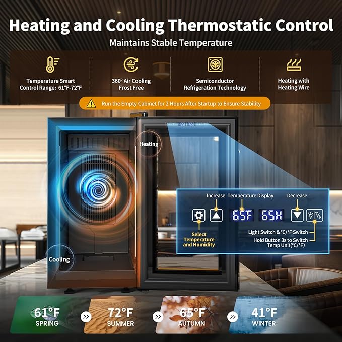 NEEDONE 23L Pro 1S Cigar Humidor, Smart Humidity & Temp Quiet Control, Holds 150 Counts, Electric Thermostatic Cabinet w/Spanish Cedar Wood Shelves & Drawer, Digital Hygrometer, Gifts for Men - Image 3
