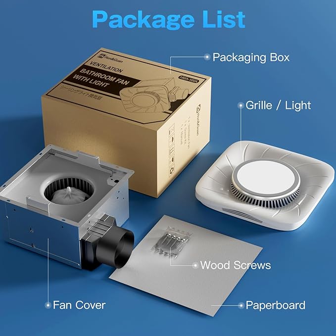 Hon&Guan Bathroom Exhaust Fan with Light, 111 CFM Ventilation Fan wih 900 LM LED Light for Home, 45 Watts & 1.5 Sones - Image 6