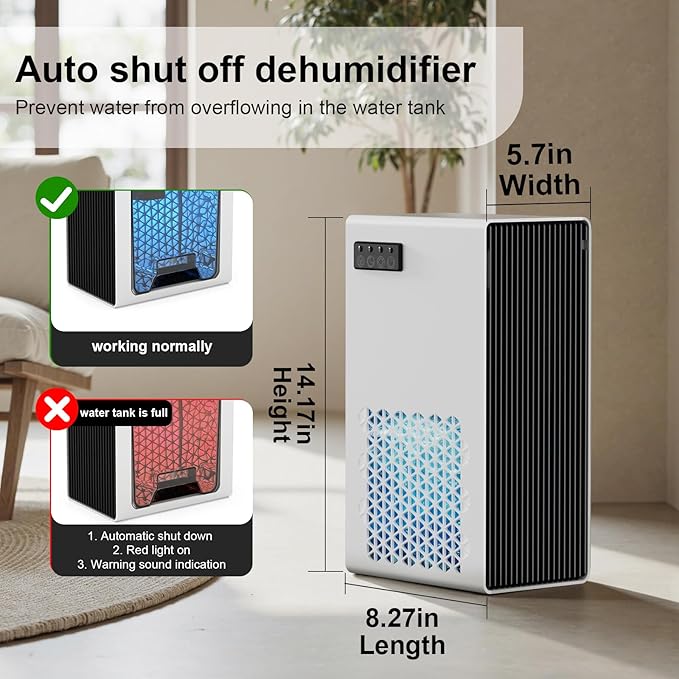 Dehumidifiers for Home, 99oz Water Tank Dehumidifier for Bedroom Basement Bathroom RV with Auto Shut Off, Drain Hose, Sleep Mode, (White) - Image 5