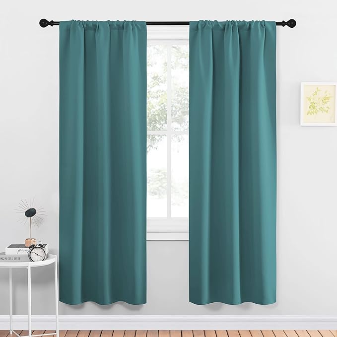 NICETOWN Blackout Curtains for Living Curtains, Three Pass Microfiber Noise Reducing Thermal Insulated Solid Rod Pocket Blackout Window Curtains for Kids Room (Sea Teal, 2 Panels, 34-inch x 72-inch) by NICETOWN