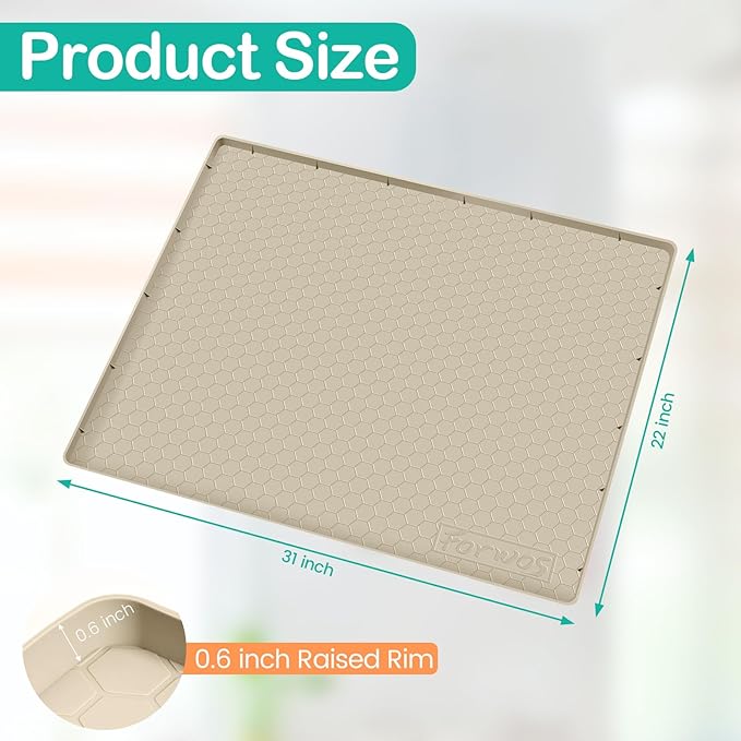 Waterproof Under Sink Mat 31" x 22", Silicone Cabinet Liner, Rubber Protector for Kitchen and Bathroom, Keeps Cabinets Clean, Dry, and Organized (Khaki) - Image 2