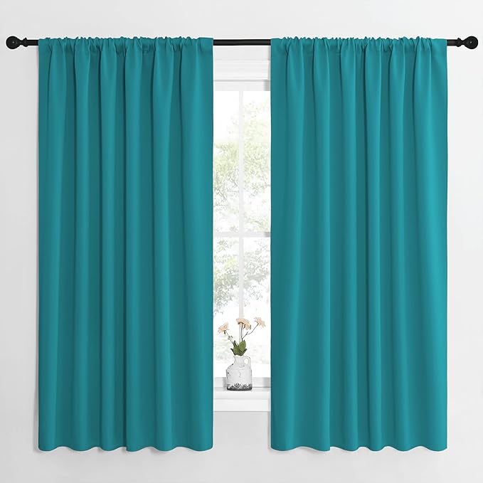 NICETOWN Peacock Blue Blackout Curtains Panels for Window, Thermal Insulated Rod Pocket Blackout Drapes/Draperies for Living Room (2 Panels, W62 x L63 inches) by NICETOWN