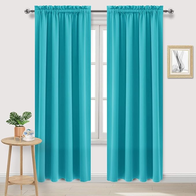 DWCN Blackout Curtains Room Darkening Thermal Insulated Bedroom Curtains Window Curtain Panels, 52 x 84 inches Long, Set of 2 Turquoise Rod Pocket Drapes by DWCN