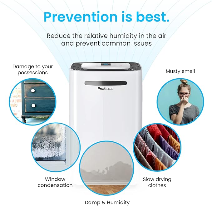 Pro Breeze 50 Pint Dehumidifier - 3,500 4,000 Sq Ft Dehumidifiers for Home Large Room Basements with Humidity Sensor, Auto Shut Off, Continuous Drainage Hose, Removes Moisture, Ideal for Basement - Image 5