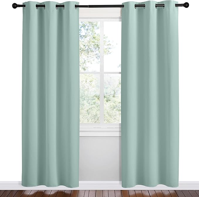 NICETOWN Aqua Blue Room Darkening Curtains for Kitchen, Set of 2, 42 inches Wide by 78 inches Long, Window Treatment Thermal Insulated Solid Grommet Room Darkening Curtains/Drapes for Bedroom - Image 2