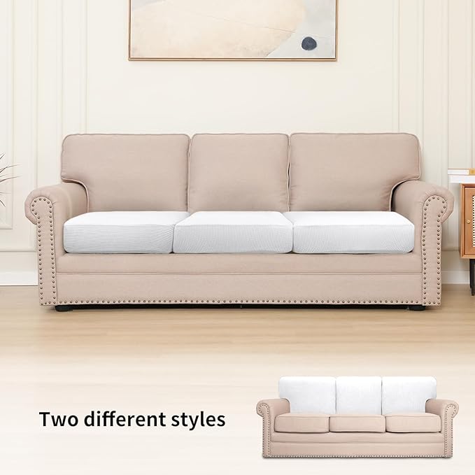 Easy-Going Stretch Individual Chair Couch Cushion Cover Sofa Cushion Furniture Protector Sofa slipcover Soft Flexibility with Elastic Bottom (3-Piece Sofa Cushion Cover, Snow White) - Image 2