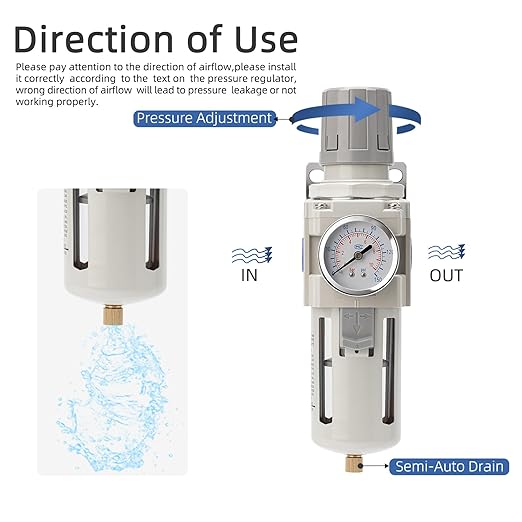 Air Compressor Water Separator Filter 1/2" NPT 150 PSI,Compressed Filter Regulator Combo,5 Micron Moisture Trap for Pneumatic Tools - Image 5
