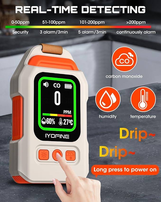 Portable Carbon Monoxide Detector for Travel, 300H Standby, CO Detector with Magnetic Back, Rechargeable 3-in-1 CO Monitor with Audible & Visual Alarm for Camping, Hotel, Car & RV (White) - Image 4