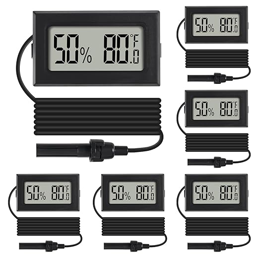 6Pcs Mini Digital Thermometer Hygrometer Gauge Indoor with Probe Sensor LCD Display Meter Temperature Humidity Fahrenheit Meter for Incubator Reptile Plant Tank Garden ℉ by Dorhea