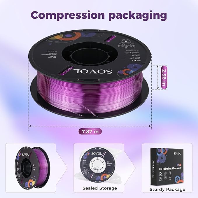 Sovol 3D Printer PETG Filament 1.75mm, Gradient Multicolors Filaments Material, 1kg (2.2lbs), Dimensional Accuracy +/- 0.03 mm, Fit Most FDM Printer, Purple - Image 8