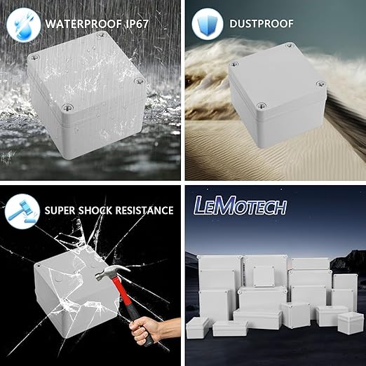 LeMotech IP67 Waterproof Junction Box ABS Plastic Project Box Dustproof Electrical Box Outdoor Enclosure for Electronics DIY Case Gray 3.9X 3.9X 3 inch (100x 100x 75 mm) - Image 8