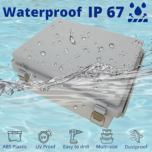 MAKERELE Small Electrical Junction Boxes Plastic Gray IP67 ABS with Electrical Waterproof Performance Including Mounting Plate,Stainless Steel Buckle and 1/2" NPT*2(8.7"×6.7"×4.3") - Image 3