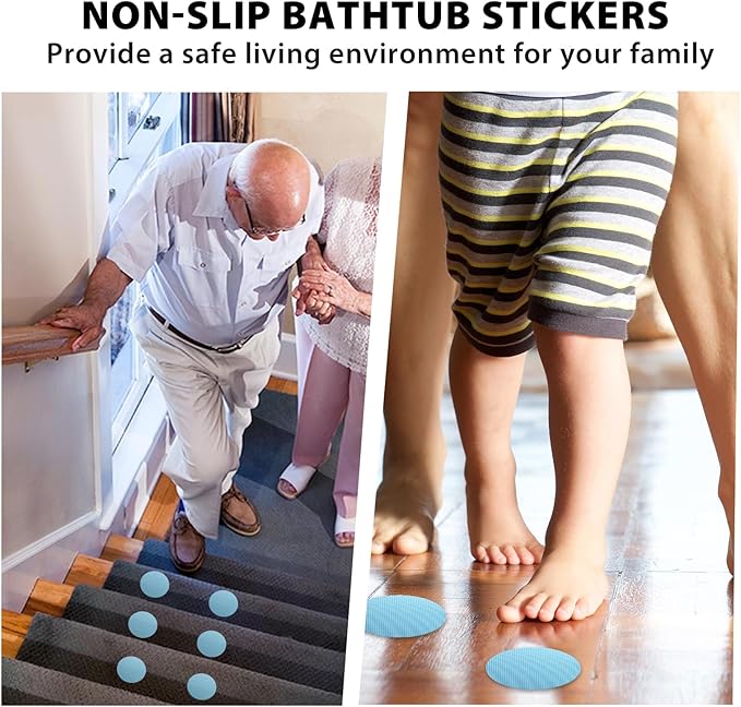 24 PCS Bathtub Non Slip Stickers Blue Adhesive Decals Round Shape Anti Slip Shower Stickers Bath Non Slip Stickers for Floor Bathroom Stairs Ladders with Scraper - Image 4