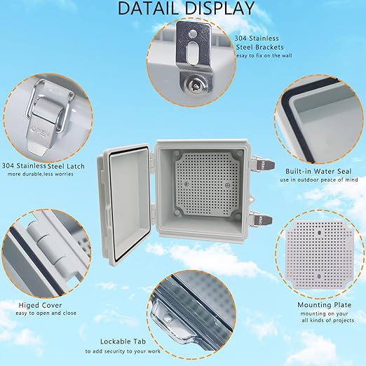 Electrical Box, Outdoor Waterproof Box IP67 Junction Box with Mounting Plate,ABS Plastic Project Box Power Cord Enclosure Grey 5.9" Dx5.9 Wx3.5 H - Image 3