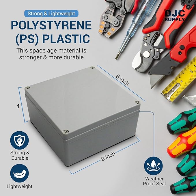 Co. 6" x 6" x 3" Weather & Dust Proof PS Plastic Junction Conduit Box Electronics Enclosure (5.5"x5.5"x3" Interior Dimension) 4 Pack - Image 3