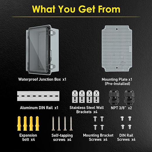 Waterproof Electrical Junction Box, IP67 ABS Plastic Junction Box Enclosure with Aluminum DIN Rail, Mounting Plate, Wall Brackets for WiFi Electronics Project, Clear (10.2''×6.3''×3.9'') - Image 5