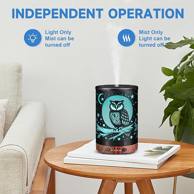 Essential Oil Diffuser 120ML Metal Aromatherapy Diffuser with Timer, Cool Mist Humidifier with Auto Shut-Off & 7 Color Lights for Home Office Spa (Owl) - Image 6
