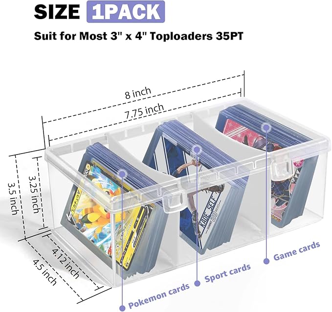 Trading Card Storage Box with 2 Dividers,Toploads Storage Box Plastic Baseball Card Storage Box for 500+ Sports Cards 100+ Top Loads for MTG Magic TCG Yugioh Playing Card Case Holder (1 Pack) - Image 2