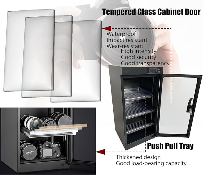 Modern Black 50L Camera Dehumidify Dry Cabinet with Lock, 4 Tiers, Low Noise, LED Digital Display - Image 7