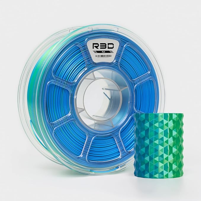 R3D Dual Color Silk PLA Filament, Co-Extrusion 3D Printer Filament 1.75mm, 30-370 mm/s High Speed PLA, Dimensional Accuracy +/- 0.02 mm, 1KG Plastic Spool (Silk Blue-Green) by R3D
