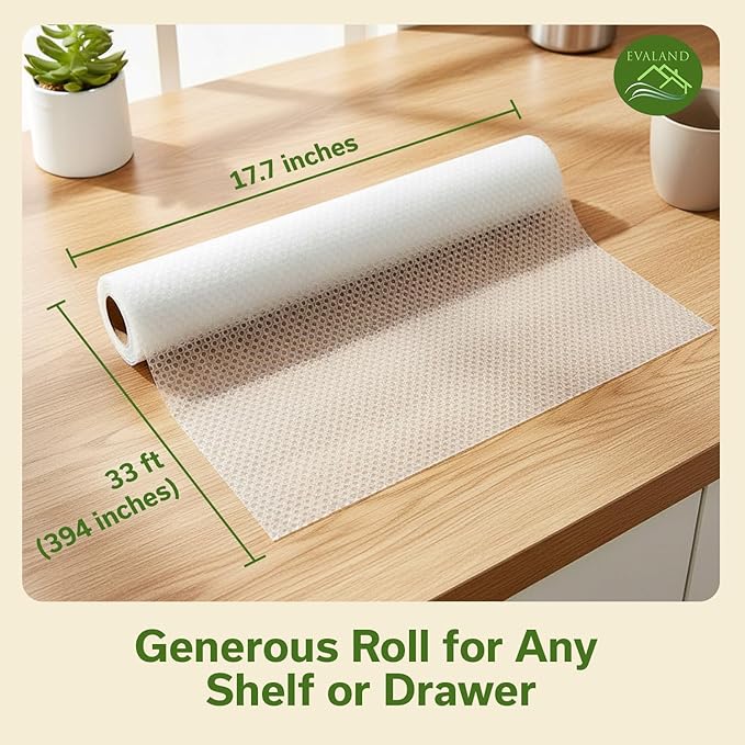 EVALAND Shelf Liners for Kitchen Cabinets Non-Adhesive 17.7" x 33 FT Clear Drawer Liner Non Slip, Washable Cabinet Liner, Waterproof Shelf Liners for Cabinets, Refrigerator Bathroom Pantry Cabinet Mat - Image 5