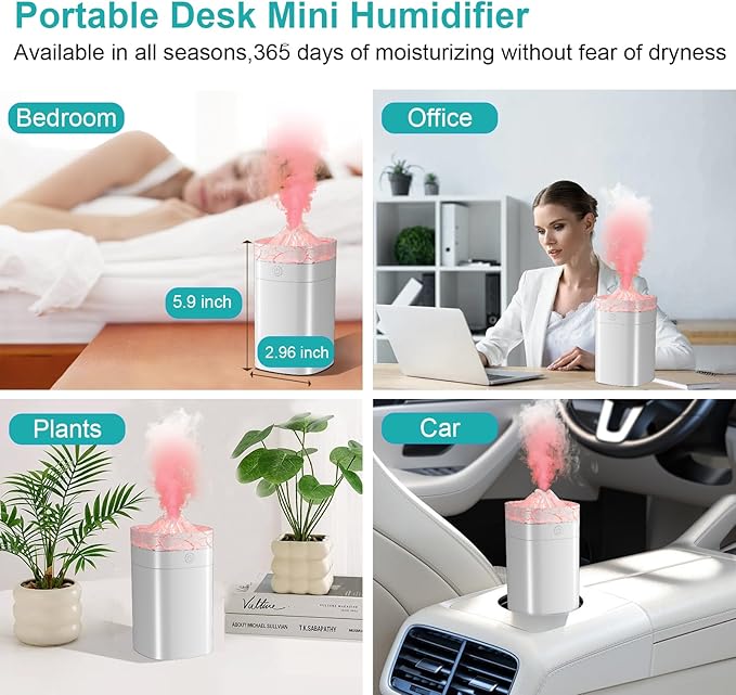 400ml Small Humidifier, Portable Mini Humidifier with 2 Modes Large Spray, USB Personal Desktop Humidifiers for Home Bedroom Car Office Travel Yoga with 7 Color LED Light, Auto Shut-Off, Bass Work - Image 7