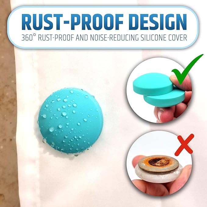 Powerful Anti-Billowing Magnetic Shower Curtain Weights for Splash-Free Bath Experience - 360° Silicone Wrapped - Will Never Rust - Heavy Magnets Prevent Curtain Liners from Blowing | 4 Pairs | Green - Image 5