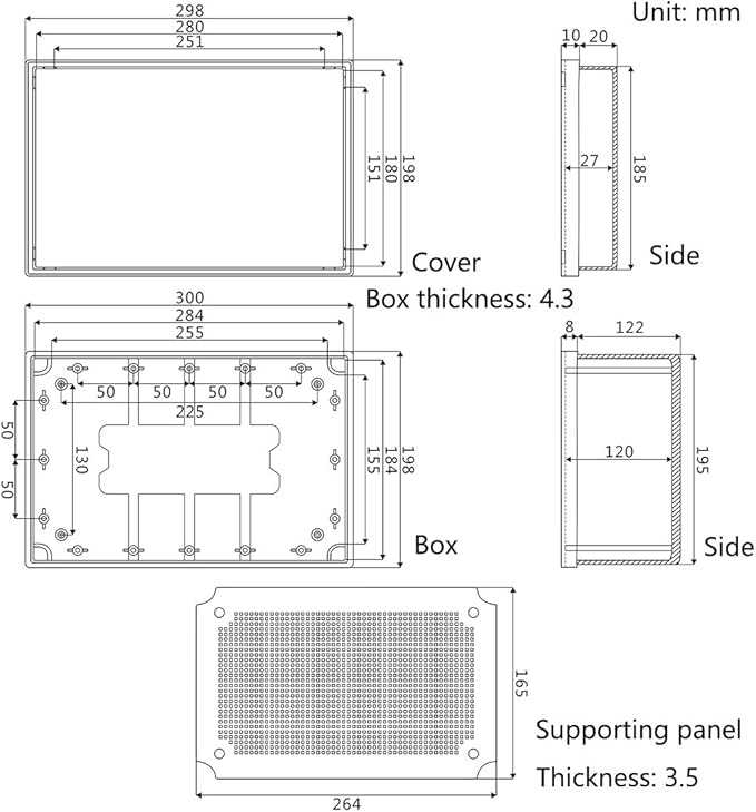 Zulkit Junction Box ABS Plastic Dustproof Waterproof IP65 Electrical Boxes Hinged Shell Outdoor Universal Project Enclosure Grey Clear Cover With Mounting Plate 11.8 x 7.9 x 6.3 inch (300x200x160mm) - Image 6
