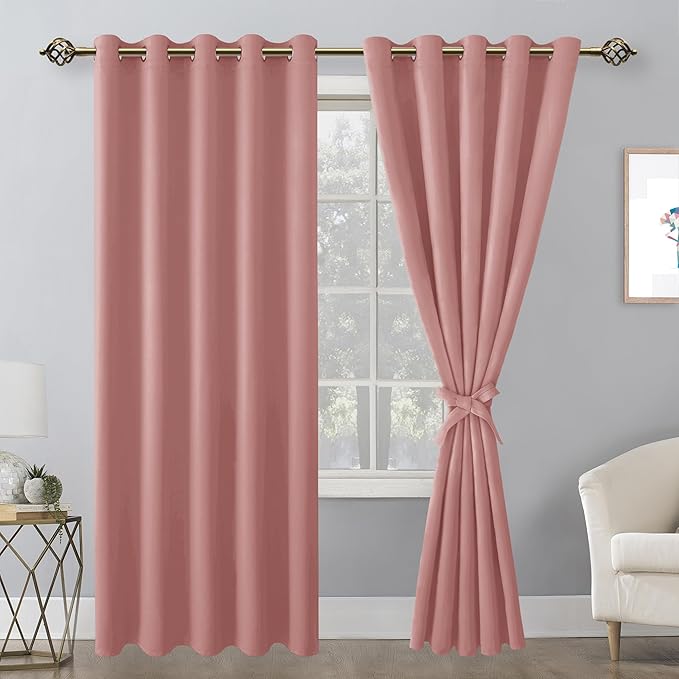 Hiasan Blackout Curtains for Bedroom, 60 x 84 Inches Long - Thermal Insulated & Energy Saving Window Curtains for Living Room, 2 Drape Panels Sewn with Tiebacks, Dusty Rose - Image 8