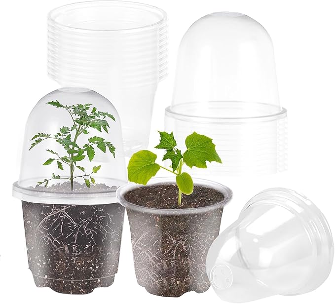 JOPY 30 Pack 4 Inch Plastic Nursery Pots with Humidity Dome for Plants Clear Seed Starter Pots Seedlings Planting Pots for Garden Indoor and Outdoor Small Planter Containers with Drainage Holes by JOPY