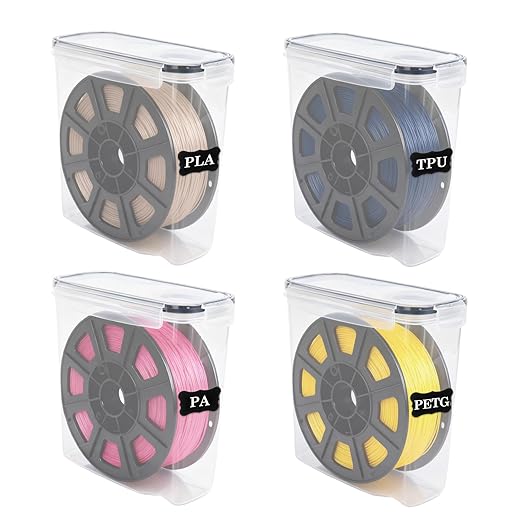 Klmnop 4 Pack Filament Storage Box, Portable 3D Printing Filament Container with Labels & Pen, Water-Proof and Dust-Proof Sealing for Storage and Organization(8.1×8.1×3.7Inch) by Klmnop
