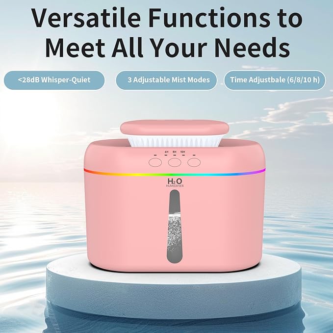 2L humidifiers for bedroom Room Home Ultra-Quiet 28 dB Quiet Supersized Cool Mist Air Humidifier for Baby Nursery，Dual Nozzie，Easy to Clean & Fill, 7 Color NightLight (Light Pink) - Image 5