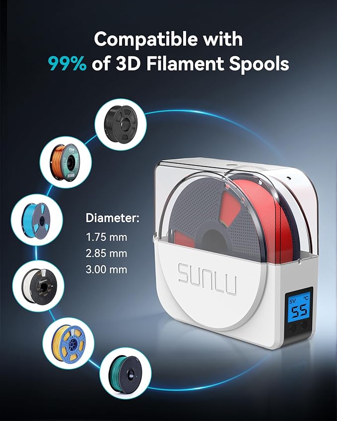SUNLU Official Filament Dryer S1 Plus, Built-in Circulation Fan, 3D Printer Filament Drying Box and Storage Box fo PLA PETG ABS Filament 1.75 2.85 3.00mm, S1 Plus White - Image 5