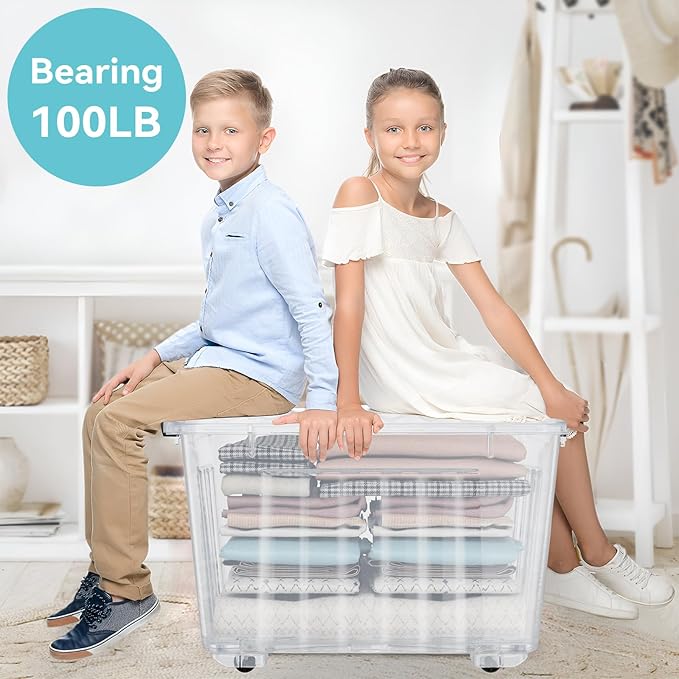 Nazhura 72 Quart Plastic Storage Bin, Stackable and Nestable Storage Boxes with Clear Lids and Secure Latching Buckles, Large Storage Container (Clear, 72Quart-4Pack) - Image 9