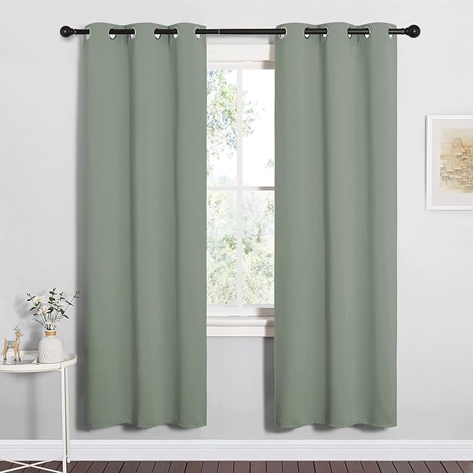 NICETOWN Bedroom Curtain Panels Blackout Draperies, Thermal Insulated Solid Grommet Blackout Curtains/Drapes (Greyish Green, 1 Pair, 34 by 72-inch) by NICETOWN