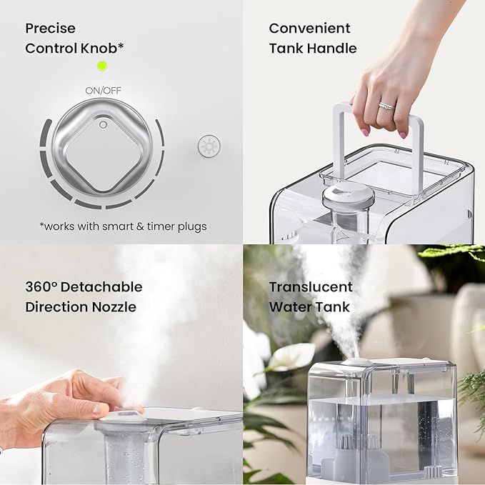 Humidifiers for Bedroom Large Room, Top Fill 6.5L Cool Mist Humidifier, 45H Runtime, 28dB Quiet Ultrasonic Air Humidifier for Home, Whole House, Baby Nursery, Night Light (White) - Image 7