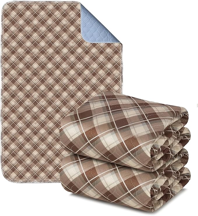 Non-Slip Bed Pads for Incontinence Washable (36" x 72"|2 Pack), Brown Grid, Waterproof Bed Pads, Bed Wetting Pads for Bed, Sofa, Floor, Resuable Underpads for Adults, Seniors, Pet by Brosive