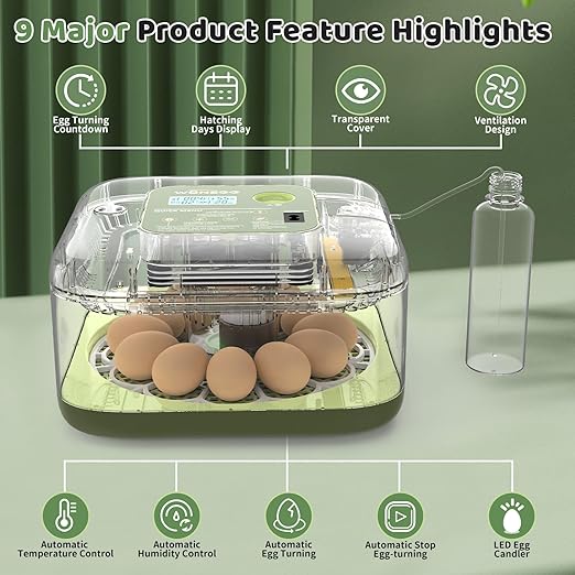 Incubators for Hatching Eggs 12 Egg Digital Egg Incubator Precision Auto Temp Humidity Control 6 Gear Adjustable Auto Turner Auto Stop Turning Hatching Days Display for Chicken Duck Goose Eggs - Image 2