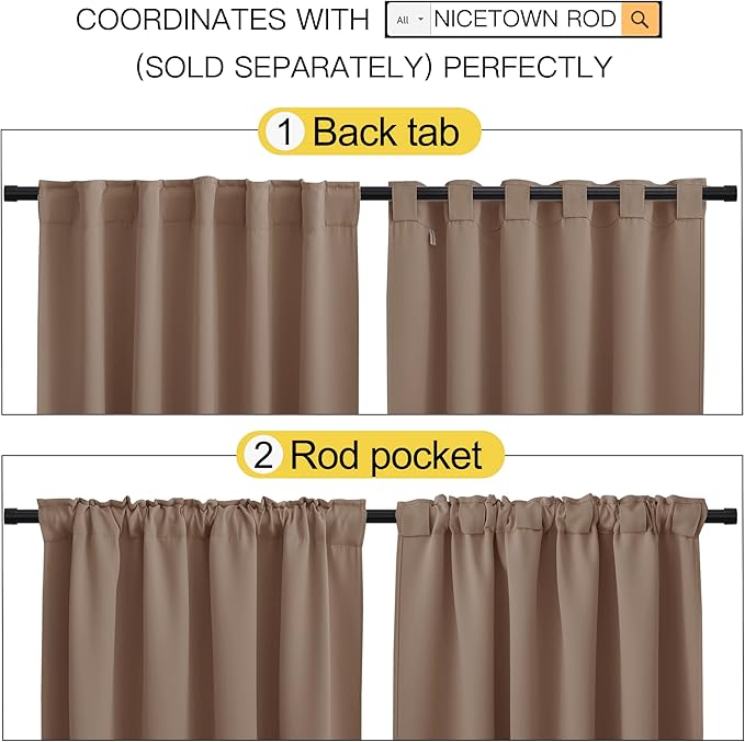 NICETOWN Blackout Curtains and Drapes for Kitchen - (Cappuccino Color) 42 inches Wide by 40 inches Long, 2 Panels Set, Thermal Insulated Blackout Window Drapes - Image 3