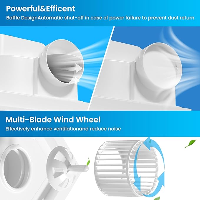 Hon&Guan Bathroom Exhaust Fan, Quiet Square Bathroom Vent Fan 111 CFM, 1.0 Sones, Ceiling Mount Ventilation Fan, Bath Ceiling Fans, Exhaust Fan for Home Bath Hotel - Image 5