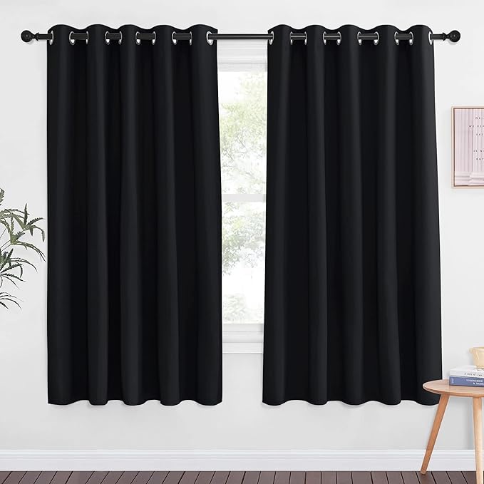 NICETOWN Black Curtain Drape for Bedroom - Light Reducing Thermal Insulated Solid Grommet Blackout Window Curtain for Home Office/Farmhouse (1 Piece, W66 x L66, Black) by NICETOWN