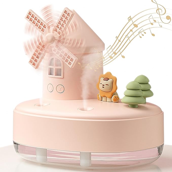 Ultrasonic Humidifiers for Bedroom and Office,Cold fog humidifier with music box, rotary windmill baby humidifier with night light, dual nozzle, two spray modes and ambient light by fuliyingAhealthierhome